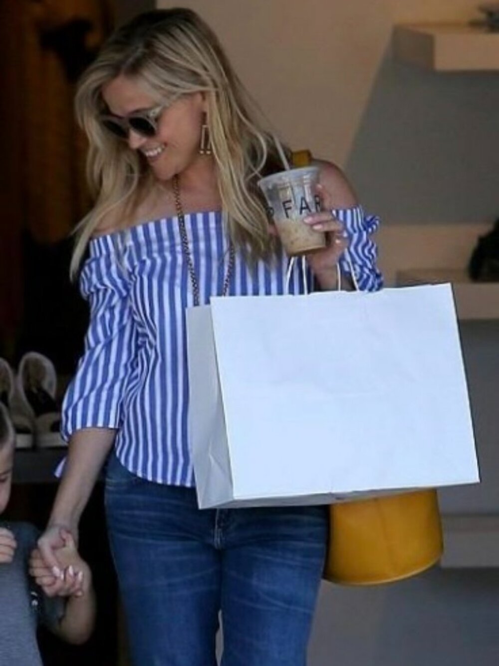 Michael Kors striped off shoulder blouse kimono sleeves